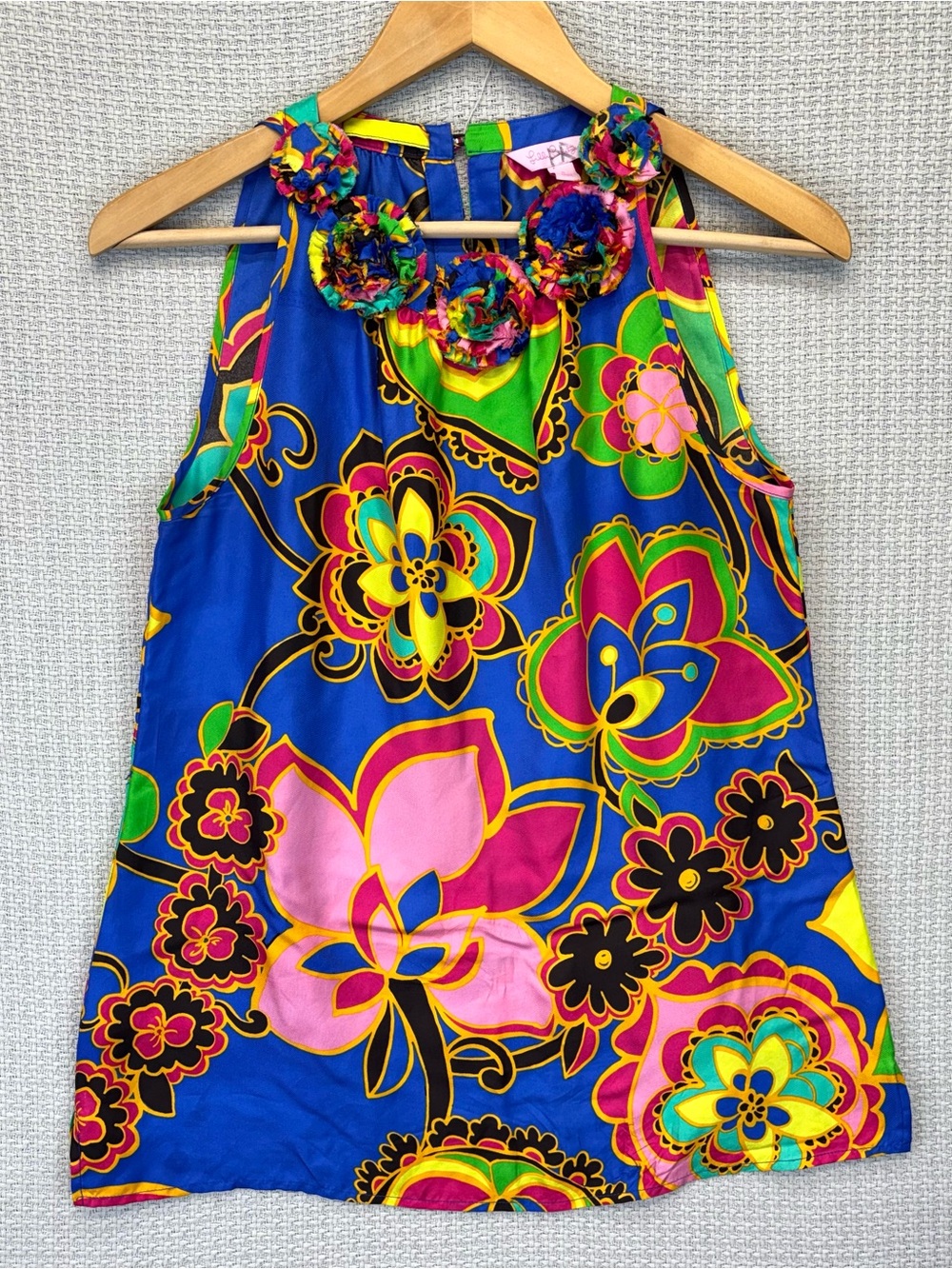 Lilly Pulitzer Starry Drama Queen Colorful Floral Tank Top Small Pom Pom Resort